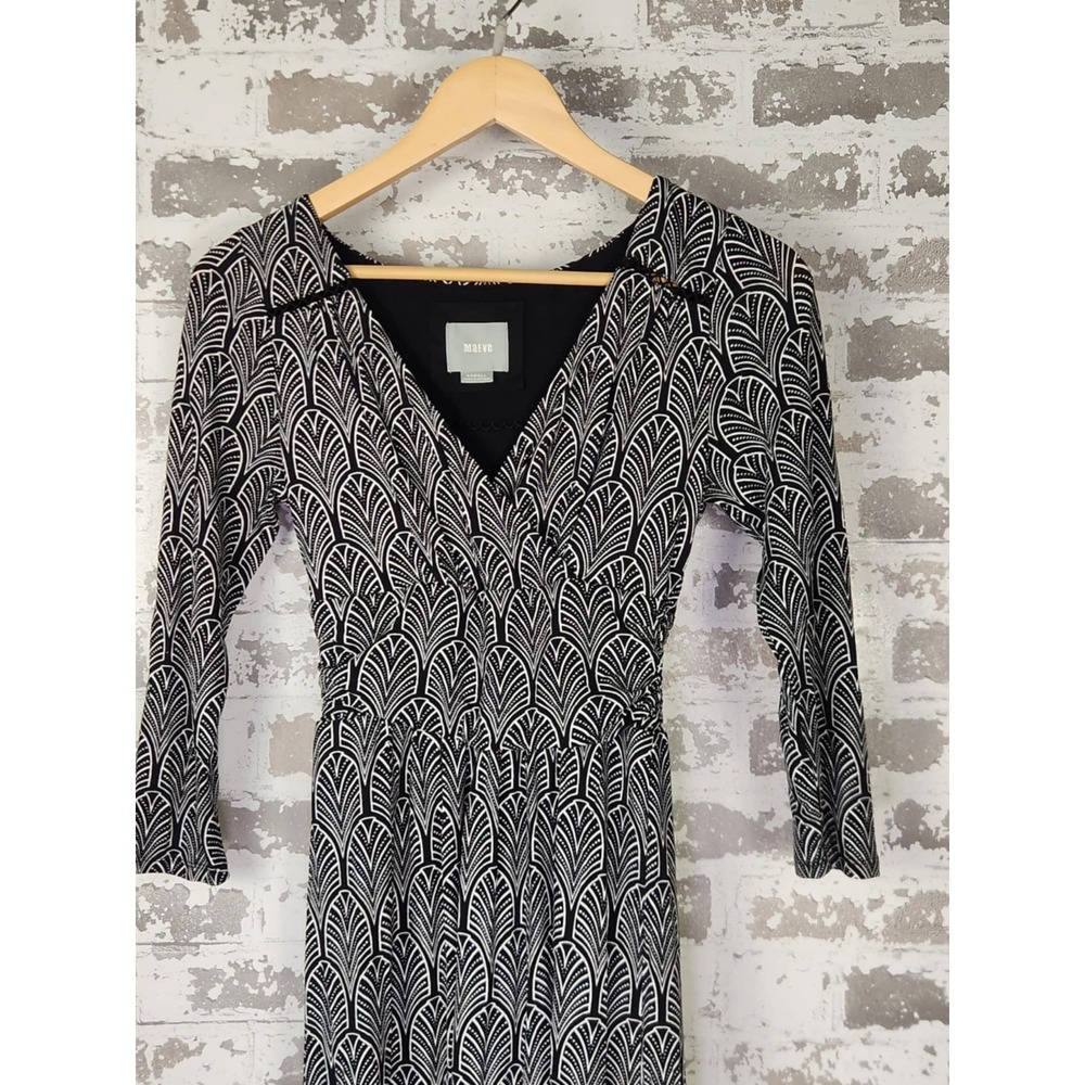 Maeve Black and White Patterned Midi Dress